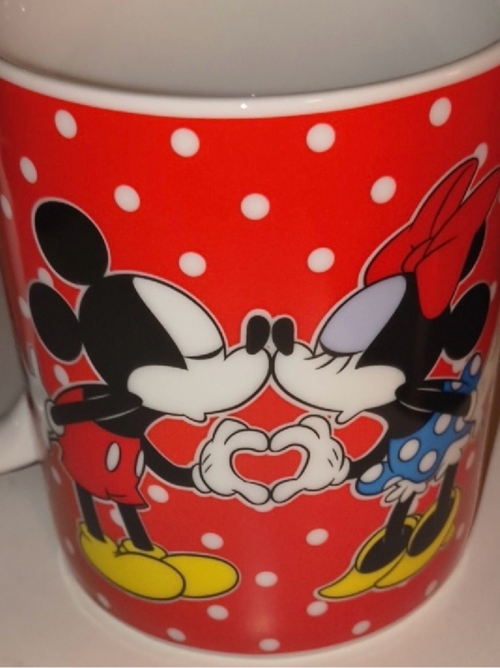 Disney Red Polka Dot Kissing Mickey & Minnie Ceramic Mug